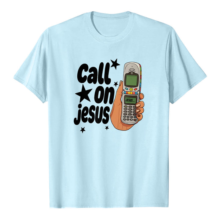Christianartworkshop „Ruf Jesus an“ Retro-Klapphandy-Grafik Premium-Kurzarm-T-Shirt - Blau - 2XL - image 5