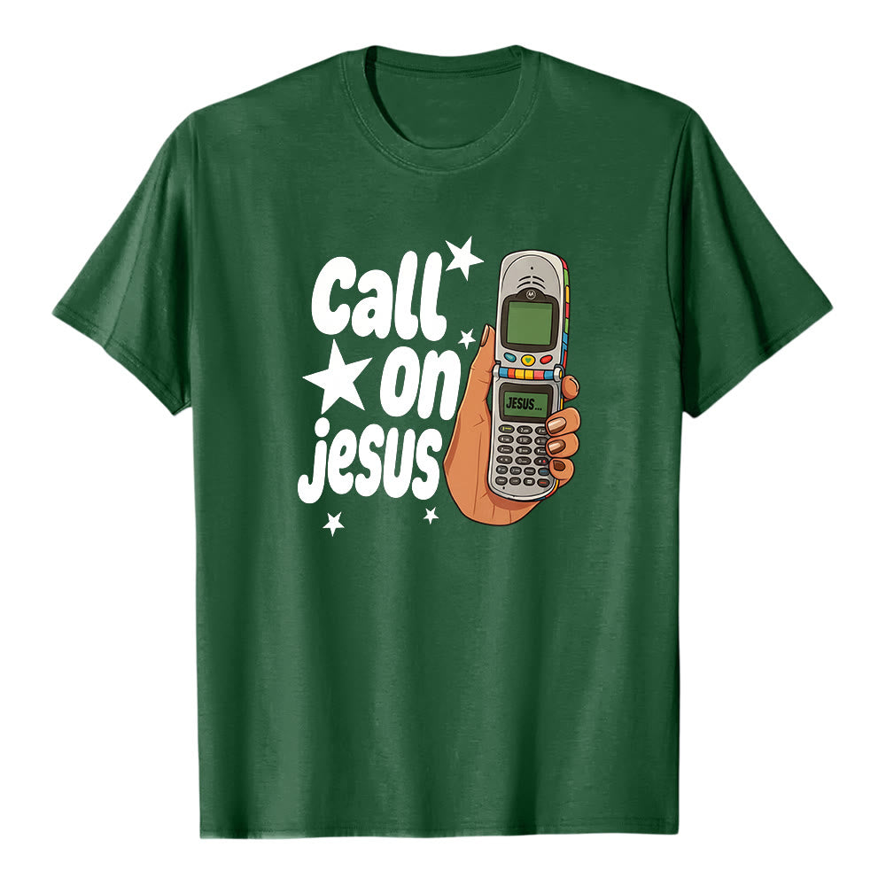 Christianartworkshop „Ruf Jesus an“ Retro-Klapphandy-Grafik Premium-Kurzarm-T-Shirt - Dunkelgrün - 2XL - image 7