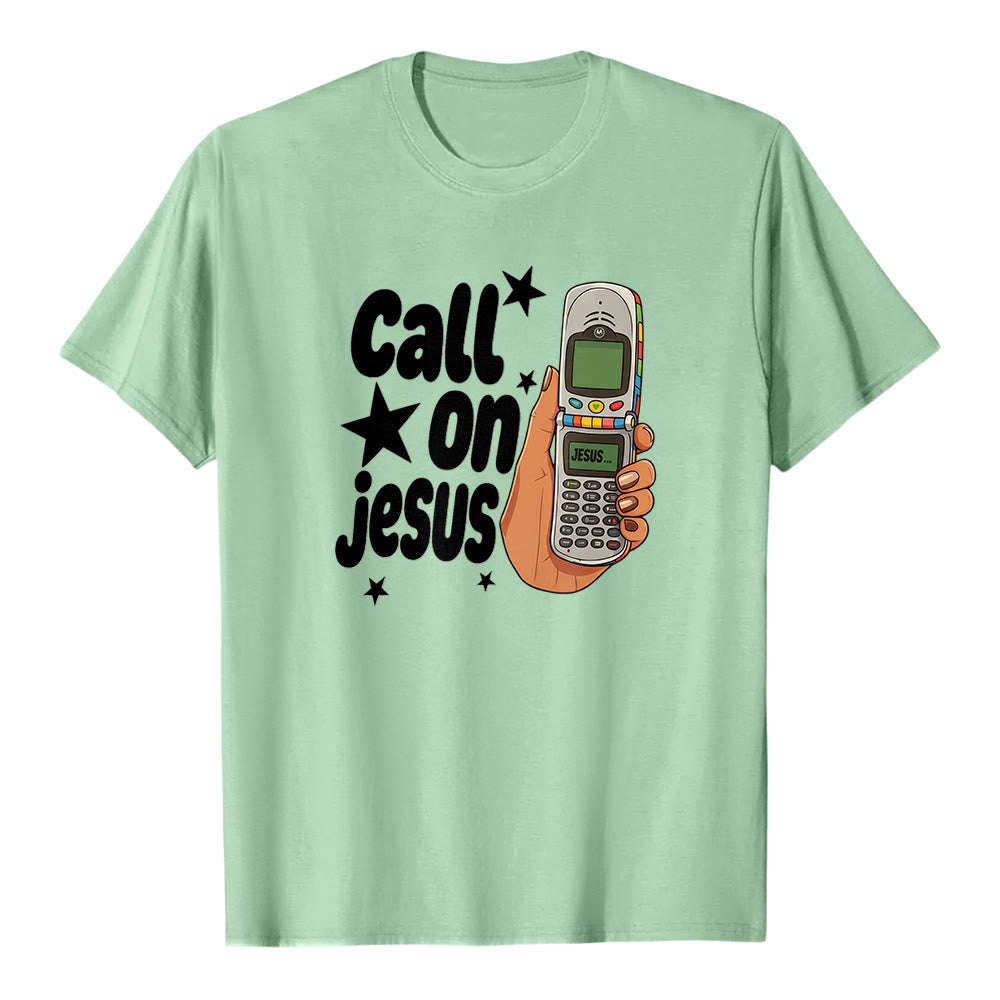 Christianartworkshop „Ruf Jesus an“ Retro-Klapphandy-Grafik Premium-Kurzarm-T-Shirt - Hellgrün - 2XL - image 6
