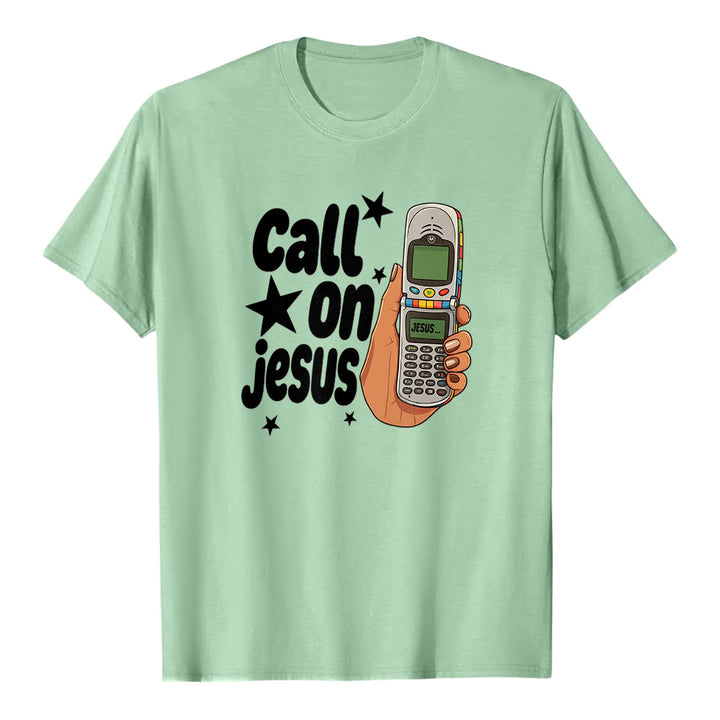 Christianartworkshop „Ruf Jesus an“ Retro-Klapphandy-Grafik Premium-Kurzarm-T-Shirt - Hellgrün - 2XL - image 6