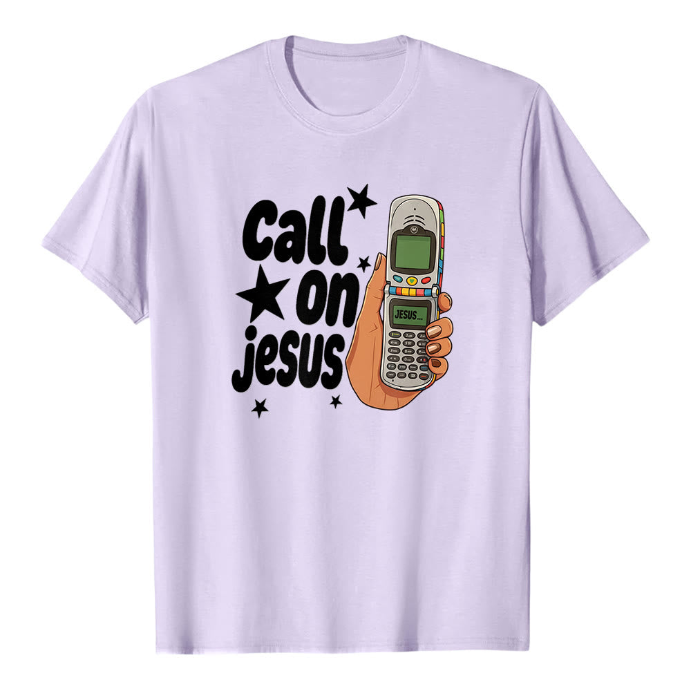 Christianartworkshop „Ruf Jesus an“ Retro-Klapphandy-Grafik Premium-Kurzarm-T-Shirt - Lila - 2XL - image 3