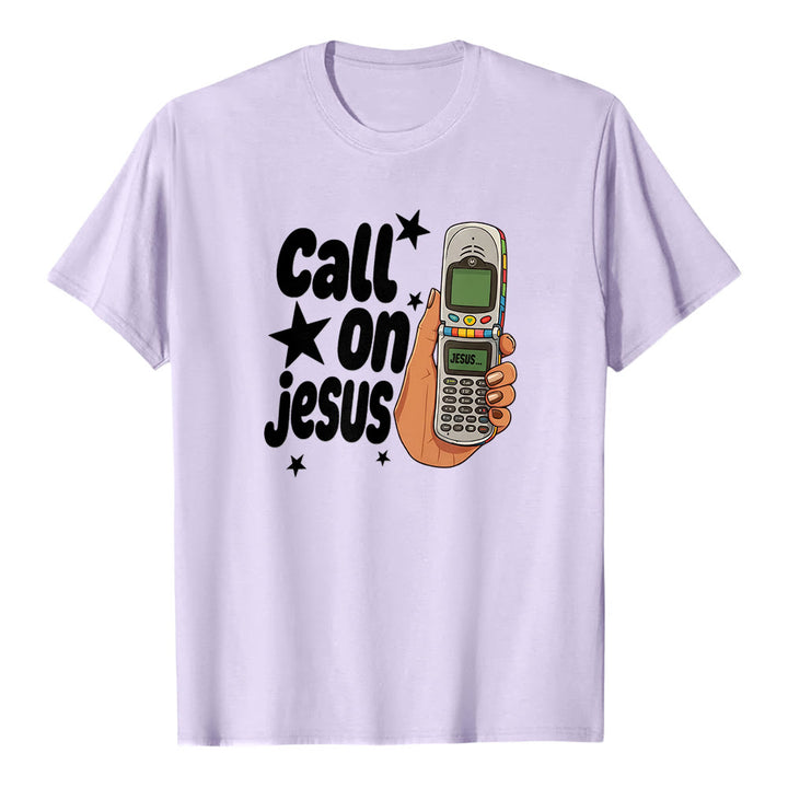 Christianartworkshop „Ruf Jesus an“ Retro-Klapphandy-Grafik Premium-Kurzarm-T-Shirt - Lila - 2XL - image 3