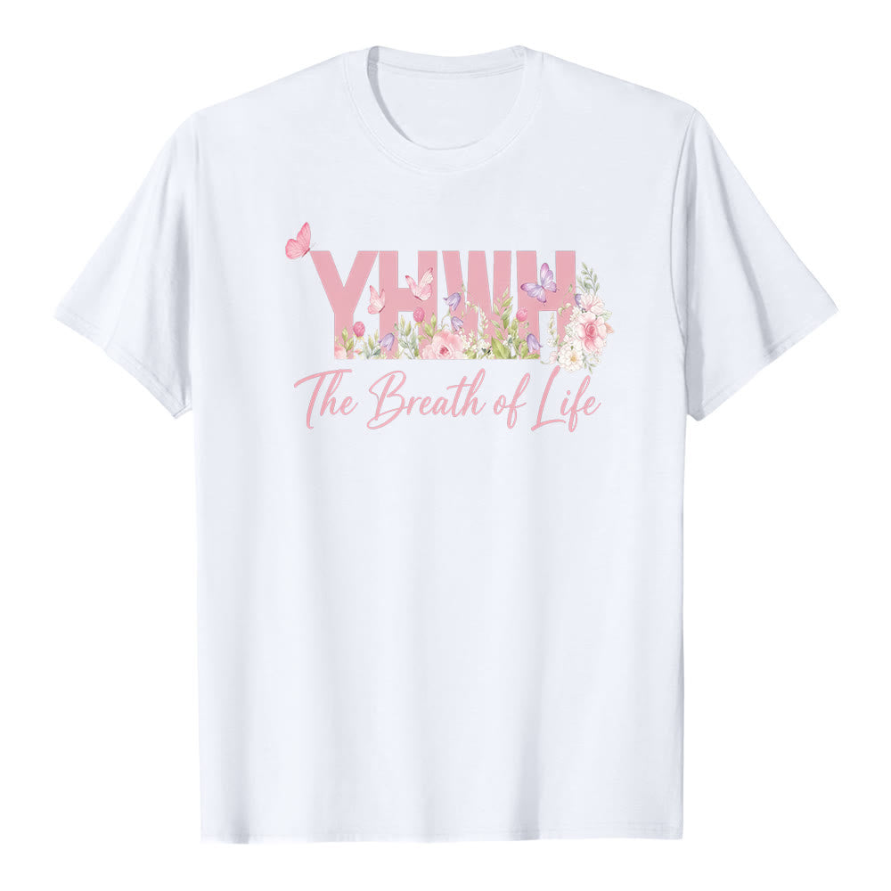 Christianartworkshop Pastellfarbenes Premium-Kurzarm-T-Shirt mit Blumen- und Schmetterlingsmuster "YHWH" - Weiß - 2XL - image 1