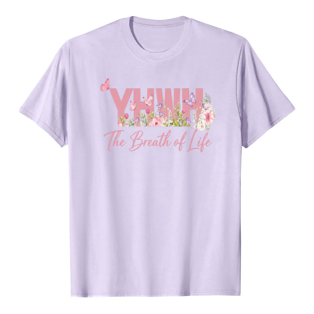 Christianartworkshop Pastellfarbenes Premium-Kurzarm-T-Shirt mit Blumen- und Schmetterlingsmuster "YHWH" - Lila - 2XL - image 0