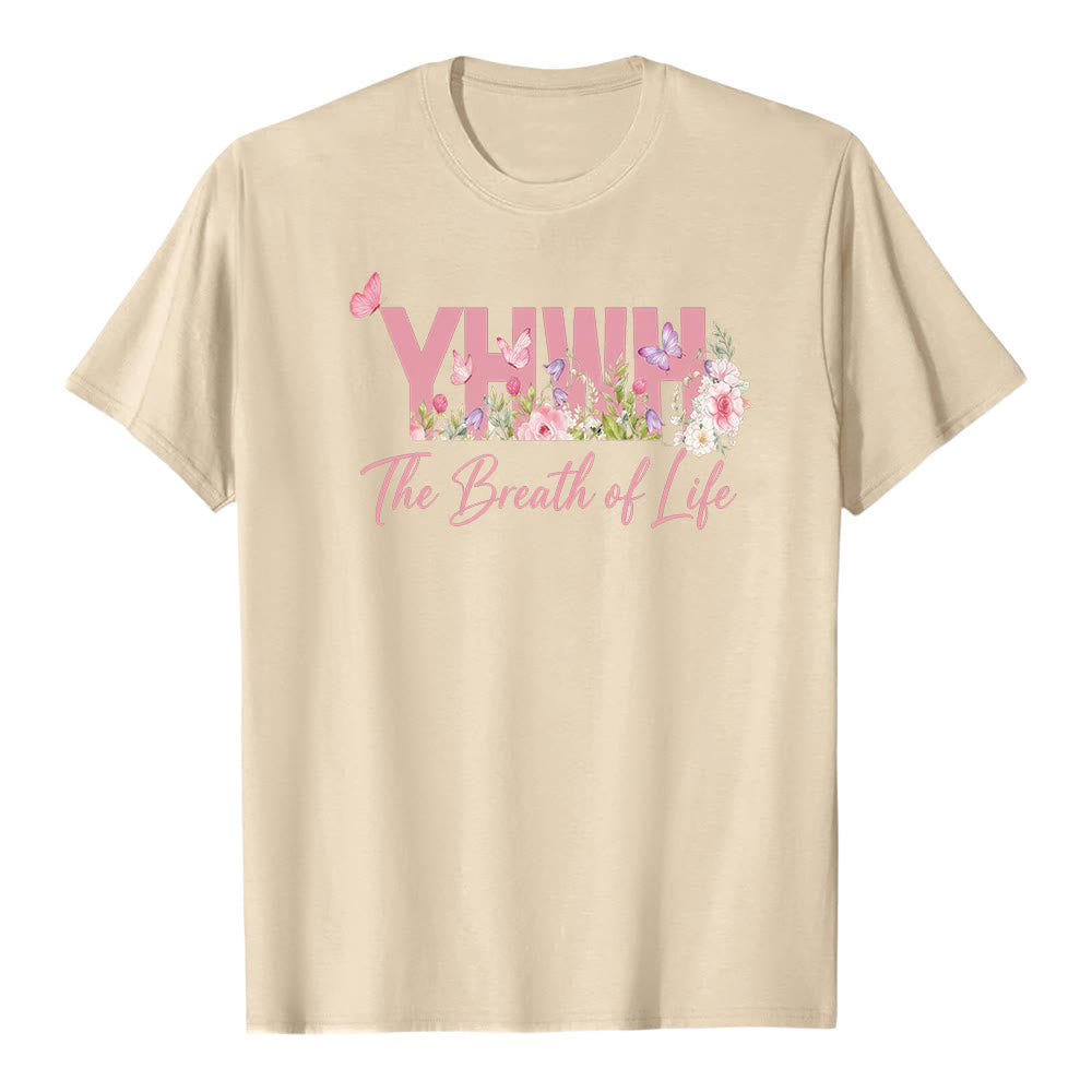 Christianartworkshop Pastellfarbenes Premium-Kurzarm-T-Shirt mit Blumen- und Schmetterlingsmuster "YHWH" - Beige - 2XL - image 4