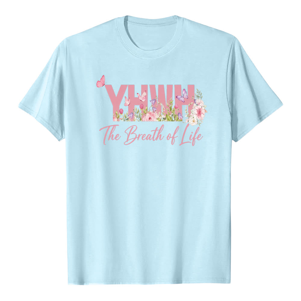 Christianartworkshop Pastellfarbenes Premium-Kurzarm-T-Shirt mit Blumen- und Schmetterlingsmuster "YHWH" - Blau - 2XL - image 5
