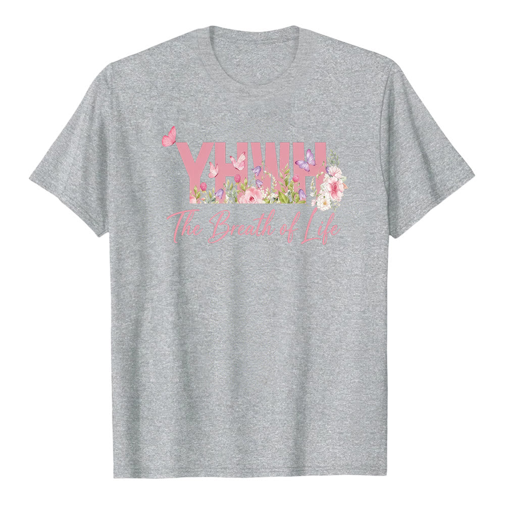 Christianartworkshop Pastellfarbenes Premium-Kurzarm-T-Shirt mit Blumen- und Schmetterlingsmuster "YHWH" - Grau - 2XL - image 3