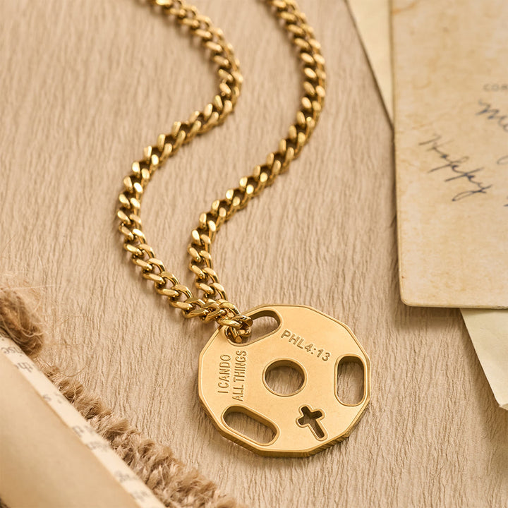 Christianartworkshop Sportliche Hantelkette mit durchbrochenem Kreuz für Fitnessstudios: Eine Erinnerung an göttliche Stärke - Golden - image 5
