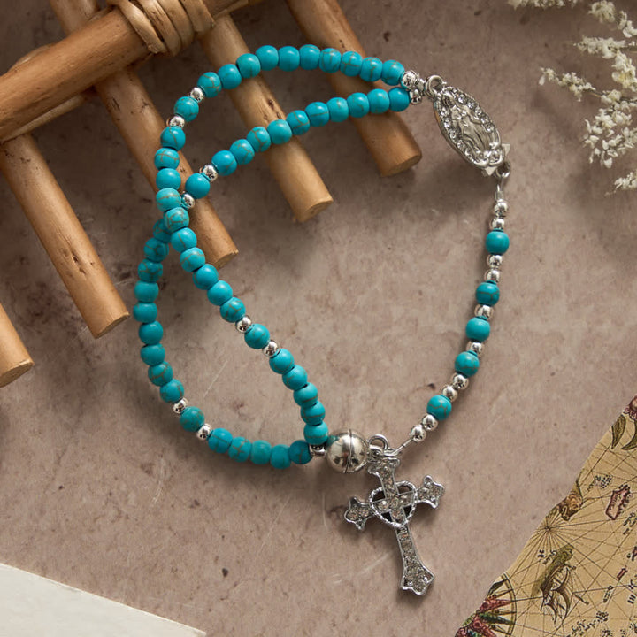 Christianartworkshop Rosenkranzarmband in frischem Türkis: Doppelsträngig mit Magnetverschluss - Handgelenkumfang: 7,87 Zoll / 20 cm - image 0