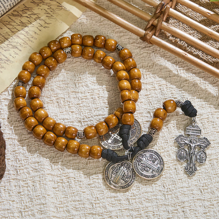 Christianartworkshop Traditioneller rustikaler Rosenkranz aus Holz, 15.05.2020, mit St.-Benedikt-Medaille und Kruzifix - image 9