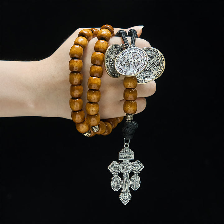 Christianartworkshop Traditioneller rustikaler Rosenkranz aus Holz, 15.05.2020, mit St.-Benedikt-Medaille und Kruzifix - image 10