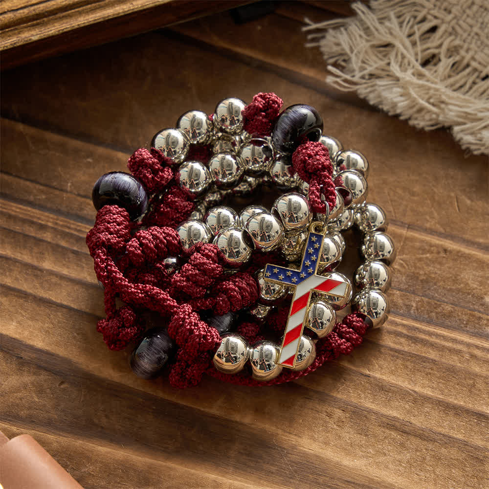 Christianartworkshop Rustikaler patriotischer Paracord-Rosenkranz mit US-Flaggenkreuz, Gott und Vaterland immer - image 3