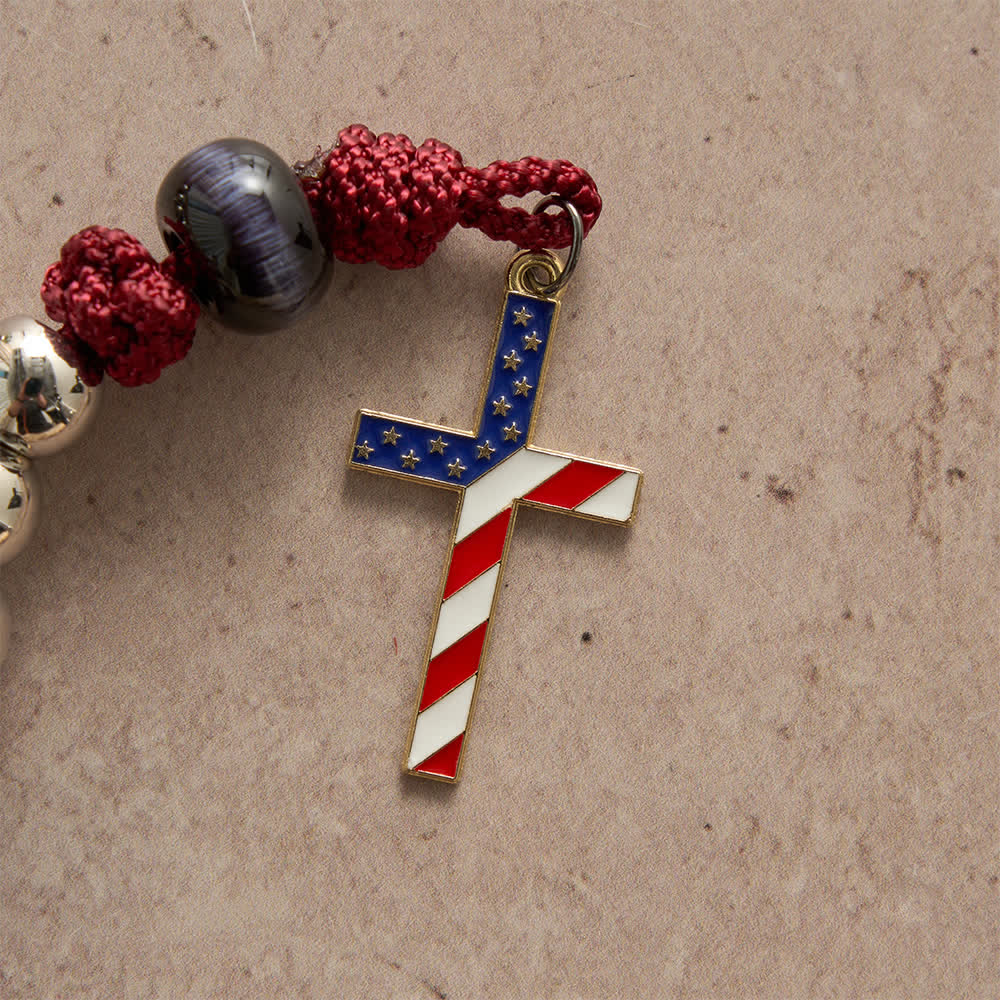 Christianartworkshop Rustikaler patriotischer Paracord-Rosenkranz mit US-Flaggenkreuz, Gott und Vaterland immer - image 6