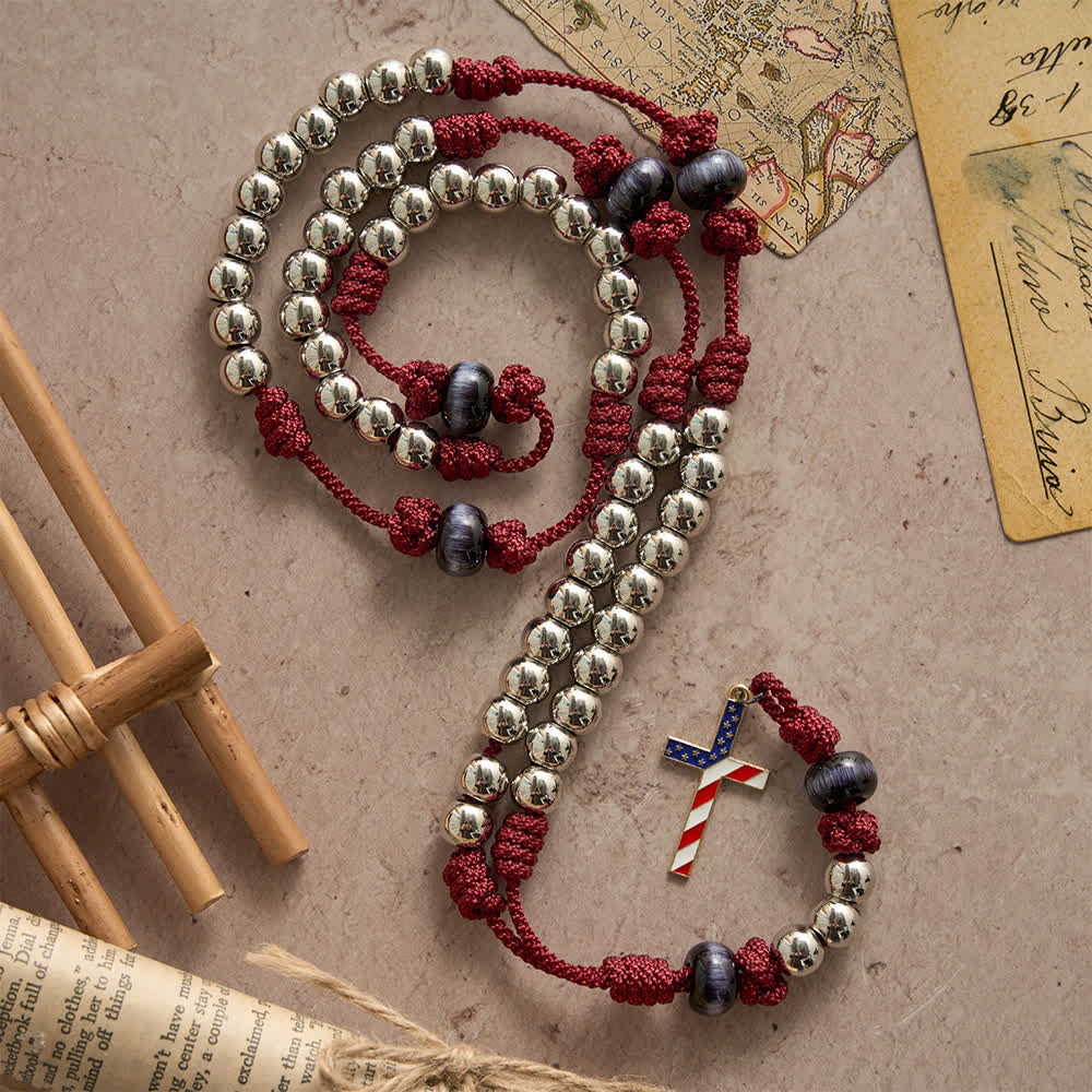 Christianartworkshop Rustikaler patriotischer Paracord-Rosenkranz mit US-Flaggenkreuz, Gott und Vaterland immer - image 2