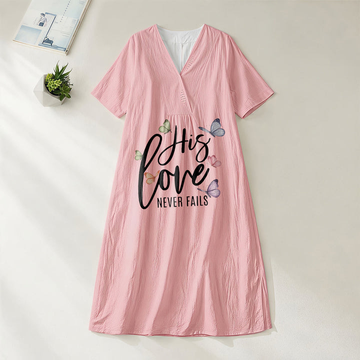 Christianartworkshop „Seine Liebe versagt nie“ Schmetterlingsprint, V-Ausschnitt, Kurzarm-Midikleid - Rosa - 4XL - image 20