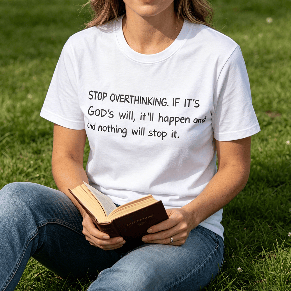 Christianartworkshop „Hör auf, Gottes Willen zu überdenken“-Zitat Premium-Kurzarm-T-Shirt - image 0