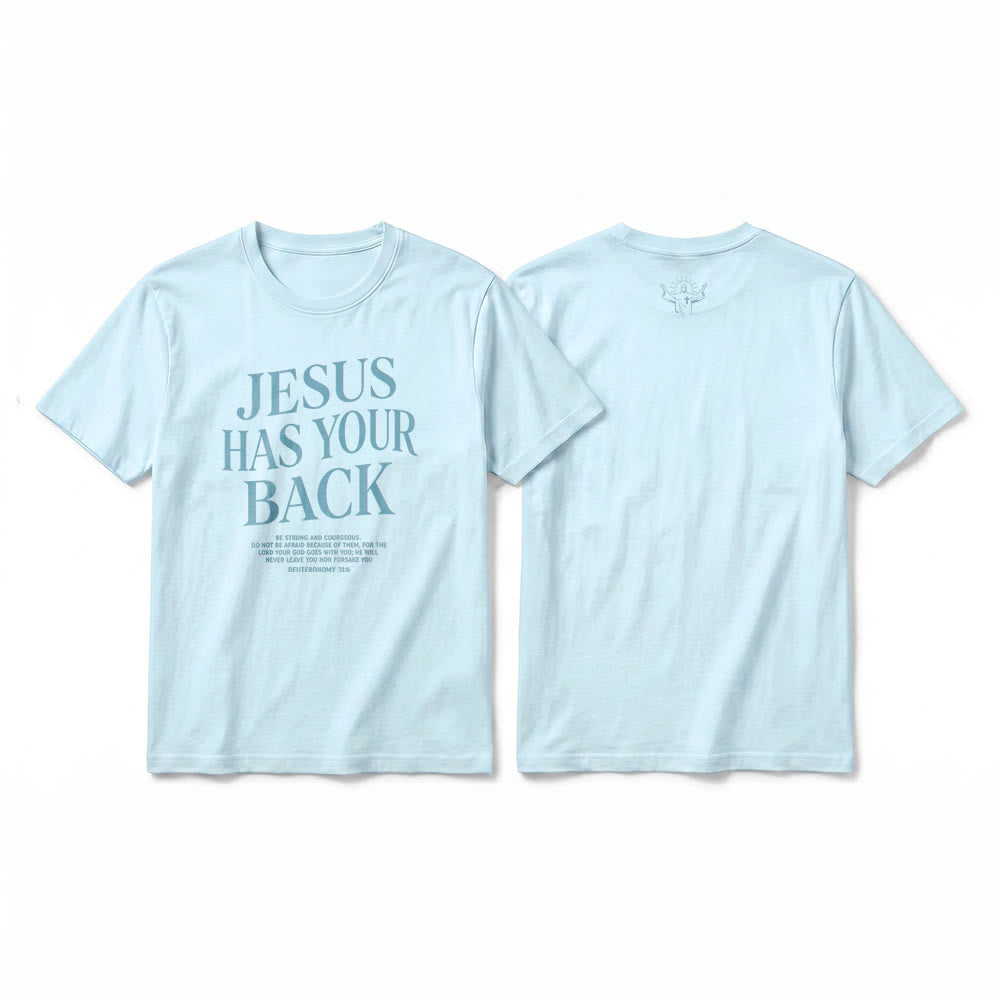 Christianartworkshop „Jesus steht hinter dir“ – Premium-T-Shirt für selbstbewusste Gläubige (Kurzarm) - Blau - 2XL - image 7