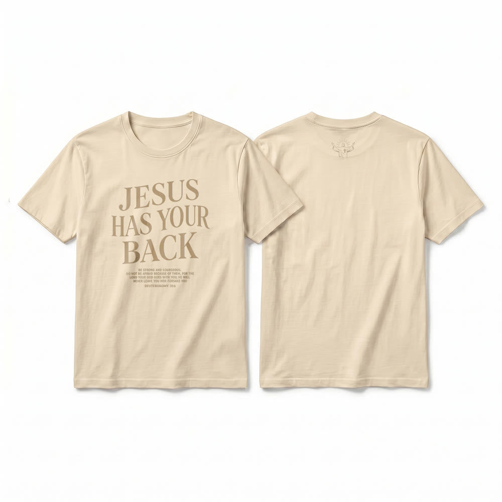 Christianartworkshop „Jesus steht hinter dir“ – Premium-T-Shirt für selbstbewusste Gläubige (Kurzarm) - Beige - 2XL - image 1