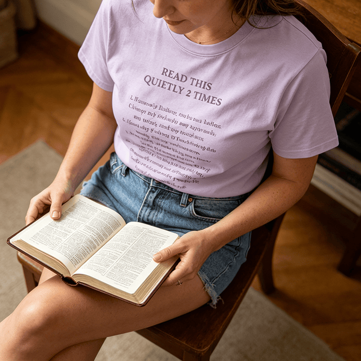 Christianartworkshop „Lies dies zweimal leise“ – Lustiges Premium-T-Shirt mit kurzen Ärmeln (Glaube) - image 0
