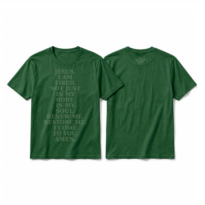 Christianartworkshop „Jesus, ich bin müde, erneuere mich“ – Andachts-T-Shirt mit kurzen Ärmeln (Premium-Qualität) - Dunkelgrün - 2XL - image 22