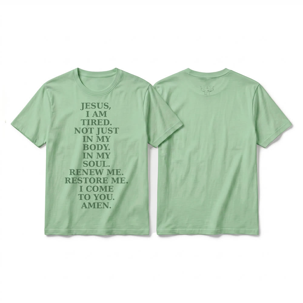 Christianartworkshop „Jesus, ich bin müde, erneuere mich“ – Andachts-T-Shirt mit kurzen Ärmeln (Premium-Qualität) - Hellgrün - 2XL - image 19