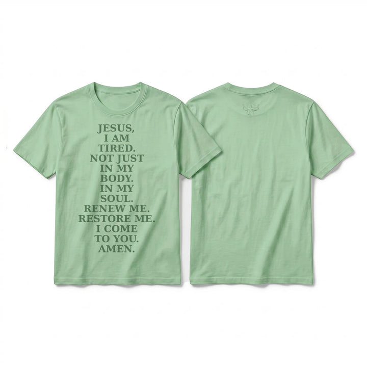 Christianartworkshop „Jesus, ich bin müde, erneuere mich“ – Andachts-T-Shirt mit kurzen Ärmeln (Premium-Qualität) - Hellgrün - 2XL - image 19