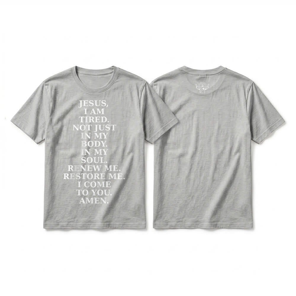 Christianartworkshop „Jesus, ich bin müde, erneuere mich“ – Andachts-T-Shirt mit kurzen Ärmeln (Premium-Qualität) - Grau - 2XL - image 1