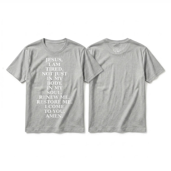Christianartworkshop „Jesus, ich bin müde, erneuere mich“ – Andachts-T-Shirt mit kurzen Ärmeln (Premium-Qualität) - Grau - 2XL - image 1