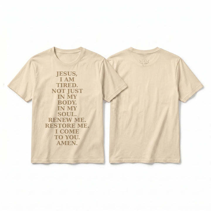 Christianartworkshop „Jesus, ich bin müde, erneuere mich“ – Andachts-T-Shirt mit kurzen Ärmeln (Premium-Qualität) - Beige - 2XL - image 13