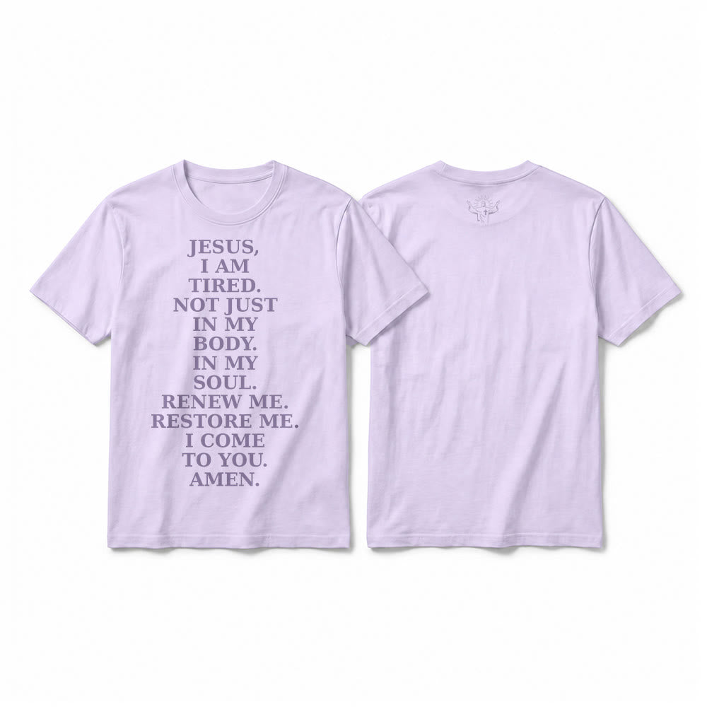 Christianartworkshop „Jesus, ich bin müde, erneuere mich“ – Andachts-T-Shirt mit kurzen Ärmeln (Premium-Qualität) - Lila - 2XL - image 4