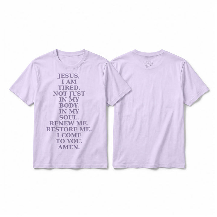Christianartworkshop „Jesus, ich bin müde, erneuere mich“ – Andachts-T-Shirt mit kurzen Ärmeln (Premium-Qualität) - Lila - 2XL - image 4