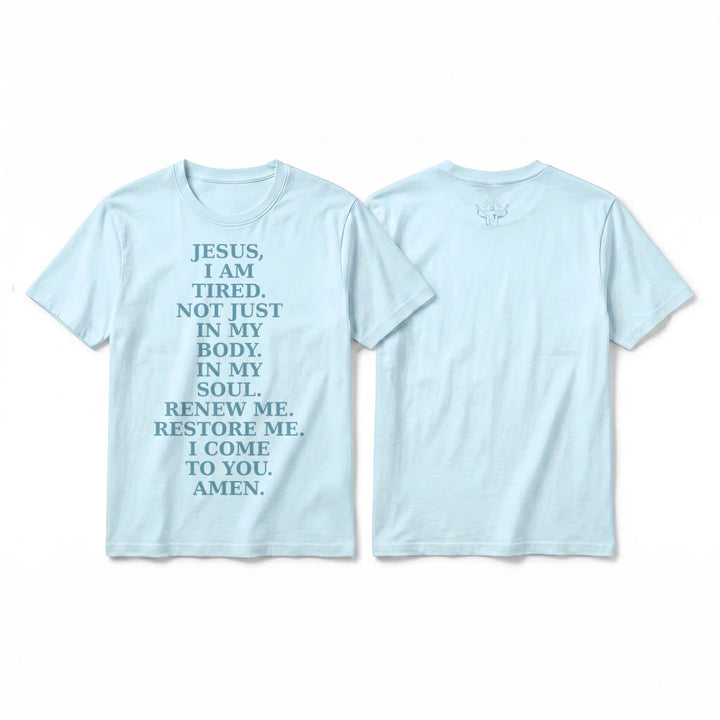 Christianartworkshop „Jesus, ich bin müde, erneuere mich“ – Andachts-T-Shirt mit kurzen Ärmeln (Premium-Qualität) - Blau - 2XL - image 16
