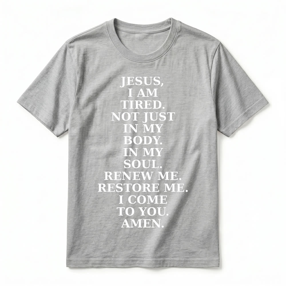 Christianartworkshop „Jesus, ich bin müde, erneuere mich“ – Andachts-T-Shirt mit kurzen Ärmeln (Premium-Qualität) - image 2