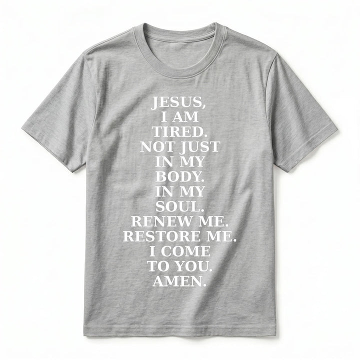 Christianartworkshop „Jesus, ich bin müde, erneuere mich“ – Andachts-T-Shirt mit kurzen Ärmeln (Premium-Qualität) - image 2
