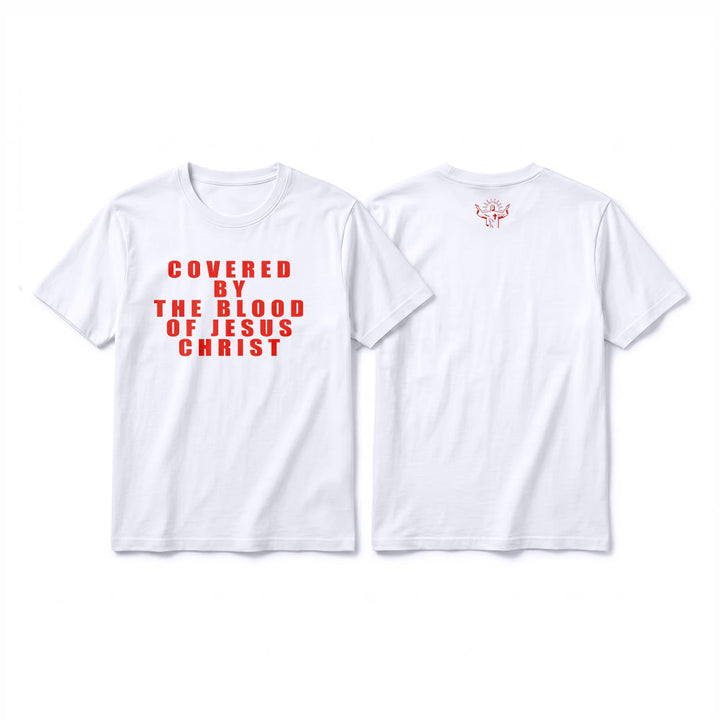 Christianartworkshop „Bedeckt durch das Blut Jesu Christi“ Statement Premium Kurzarm-T-Shirt - Weiß - 2XL - image 1