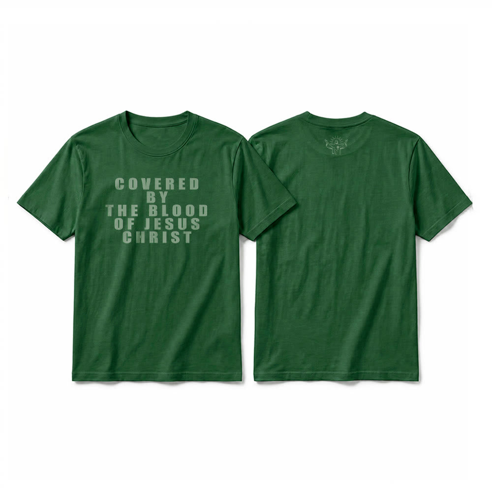 Christianartworkshop „Bedeckt durch das Blut Jesu Christi“ Statement Premium Kurzarm-T-Shirt - Dunkelgrün - 2XL - image 26