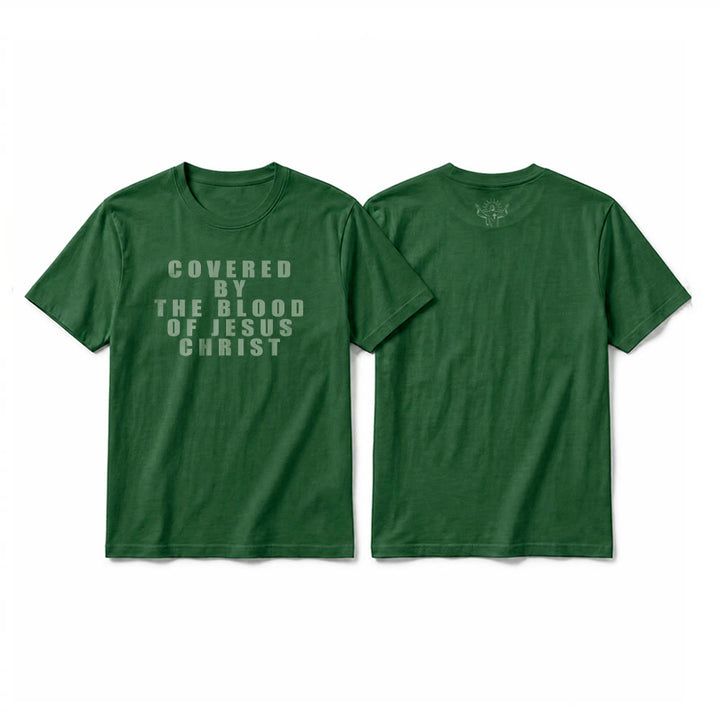Christianartworkshop „Bedeckt durch das Blut Jesu Christi“ Statement Premium Kurzarm-T-Shirt - Dunkelgrün - 2XL - image 26