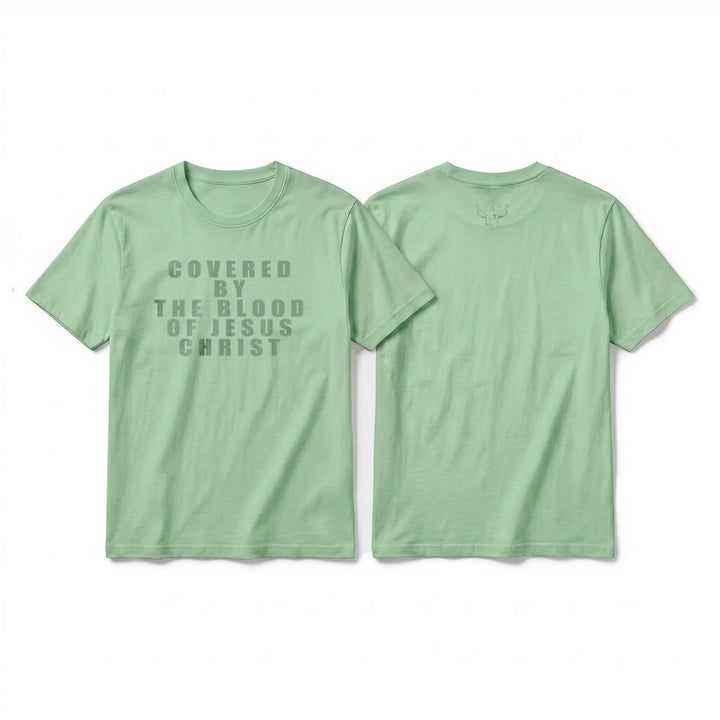 Christianartworkshop „Bedeckt durch das Blut Jesu Christi“ Statement Premium Kurzarm-T-Shirt - Hellgrün - 2XL - image 23