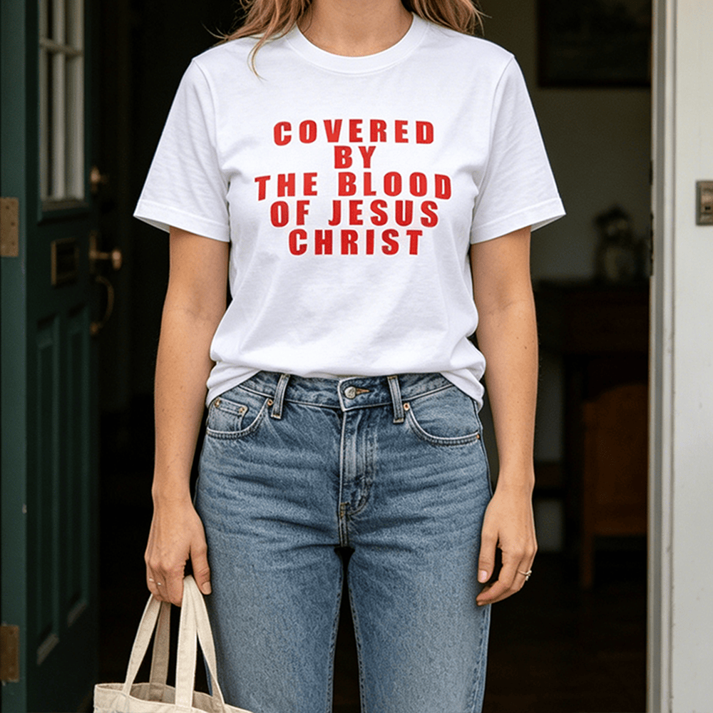 Christianartworkshop „Bedeckt durch das Blut Jesu Christi“ Statement Premium Kurzarm-T-Shirt - image 0