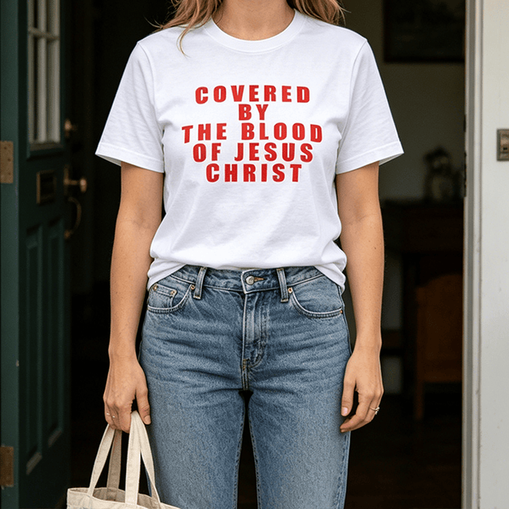Christianartworkshop „Bedeckt durch das Blut Jesu Christi“ Statement Premium Kurzarm-T-Shirt - image 0