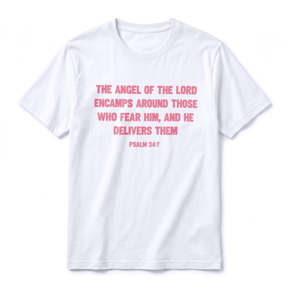 Christianartworkshop Psalm 34,7 „Der Engel des Herrn“ – Premium-T-Shirt mit Vorder- und Rückseitendruck, Kurzarm - image 5