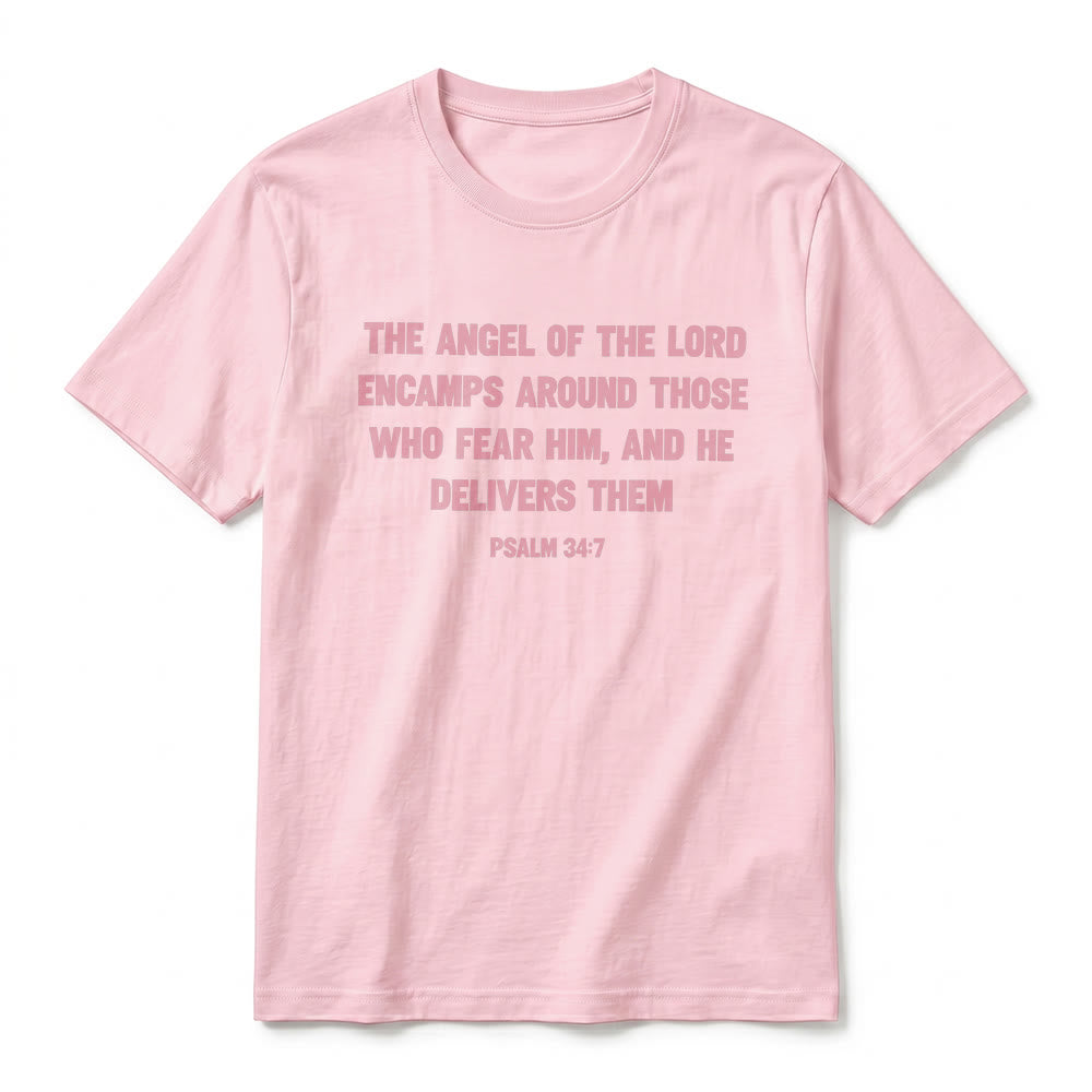Christianartworkshop Psalm 34,7 „Der Engel des Herrn“ – Premium-T-Shirt mit Vorder- und Rückseitendruck, Kurzarm - image 8