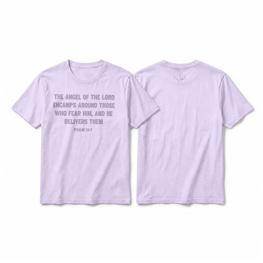 Christianartworkshop Psalm 34,7 „Der Engel des Herrn“ – Premium-T-Shirt mit Vorder- und Rückseitendruck, Kurzarm - Lila - 2XL - image 13