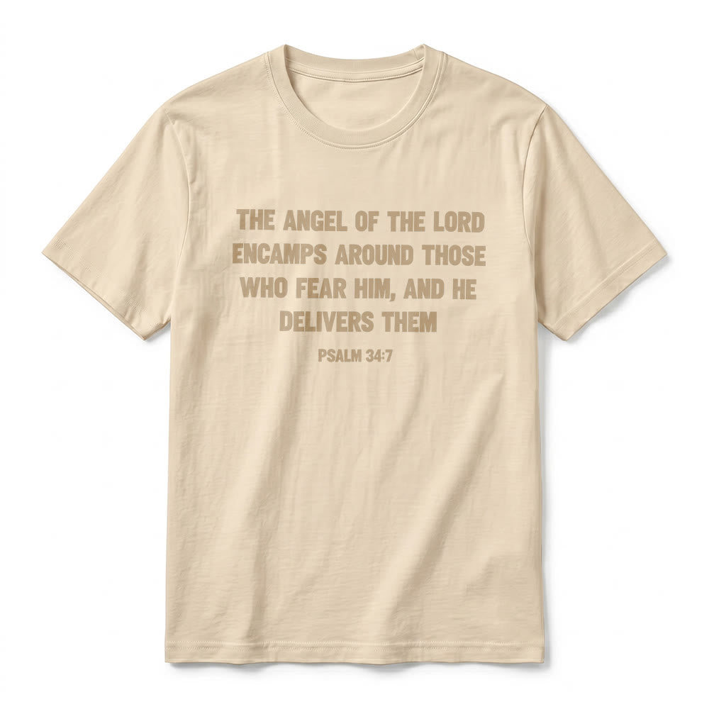 Christianartworkshop Psalm 34,7 „Der Engel des Herrn“ – Premium-T-Shirt mit Vorder- und Rückseitendruck, Kurzarm - image 20