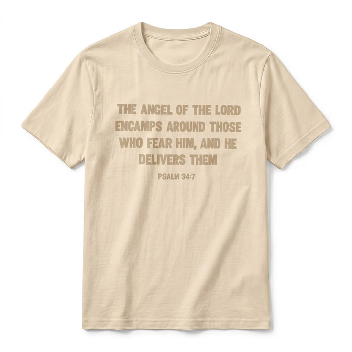 Christianartworkshop Psalm 34,7 „Der Engel des Herrn“ – Premium-T-Shirt mit Vorder- und Rückseitendruck, Kurzarm - image 20