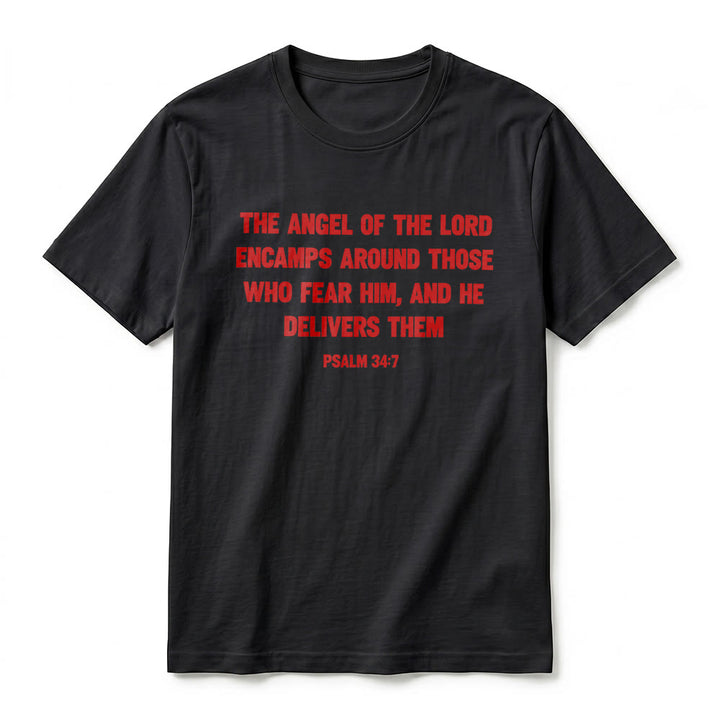 Christianartworkshop Psalm 34,7 „Der Engel des Herrn“ – Premium-T-Shirt mit Vorder- und Rückseitendruck, Kurzarm - image 2