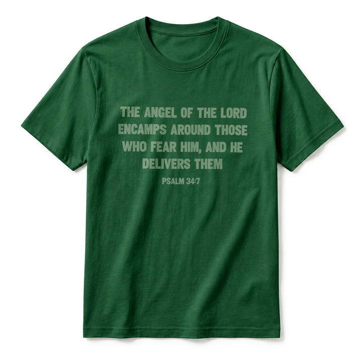 Christianartworkshop Psalm 34,7 „Der Engel des Herrn“ – Premium-T-Shirt mit Vorder- und Rückseitendruck, Kurzarm - image 26