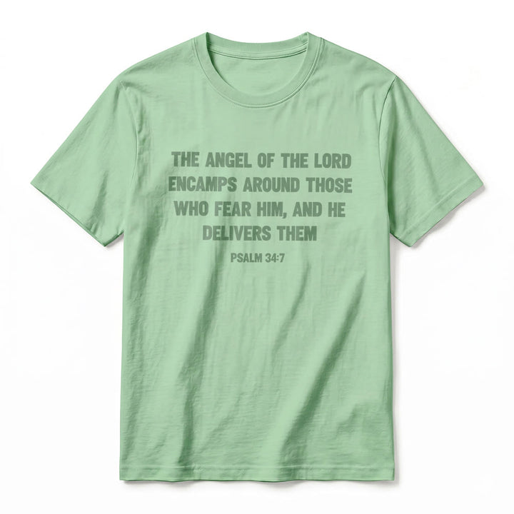 Christianartworkshop Psalm 34,7 „Der Engel des Herrn“ – Premium-T-Shirt mit Vorder- und Rückseitendruck, Kurzarm - image 23