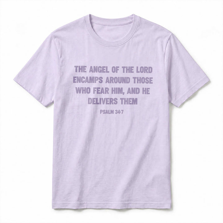 Christianartworkshop Psalm 34,7 „Der Engel des Herrn“ – Premium-T-Shirt mit Vorder- und Rückseitendruck, Kurzarm - image 14