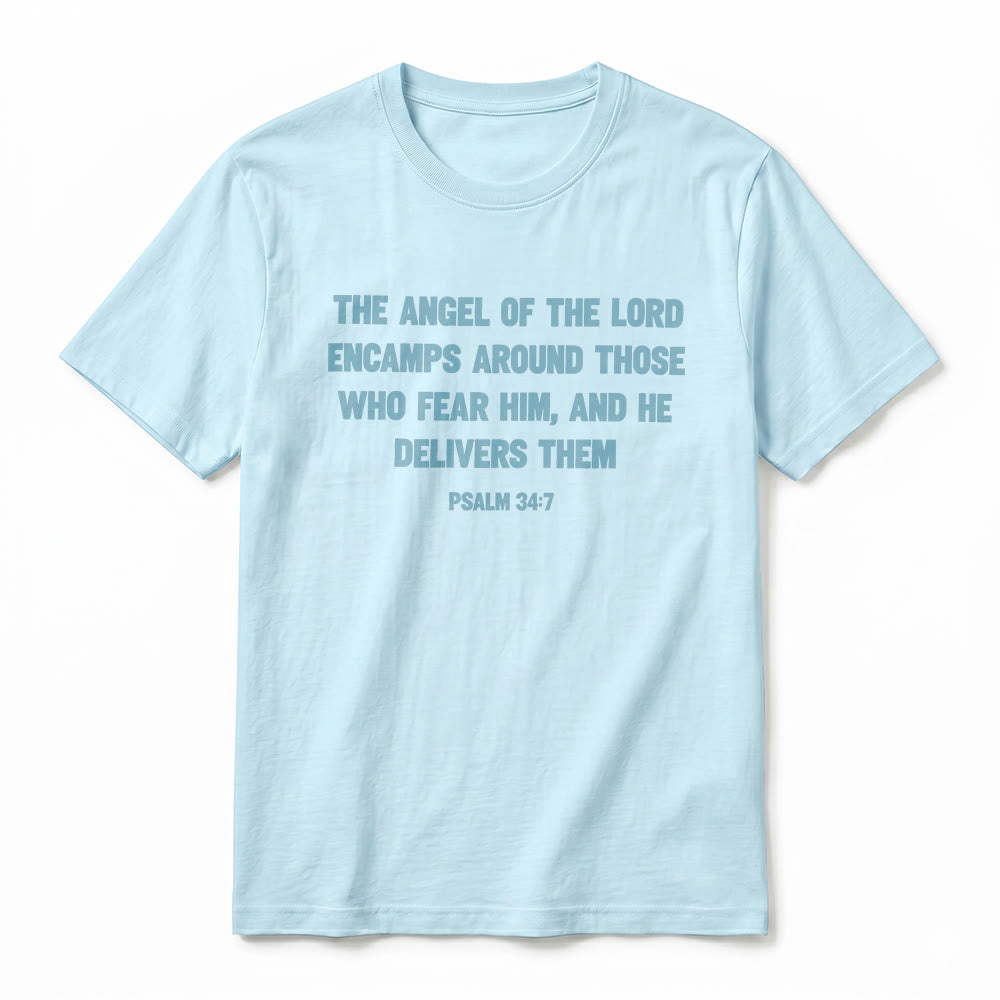 Christianartworkshop Psalm 34,7 „Der Engel des Herrn“ – Premium-T-Shirt mit Vorder- und Rückseitendruck, Kurzarm - image 11